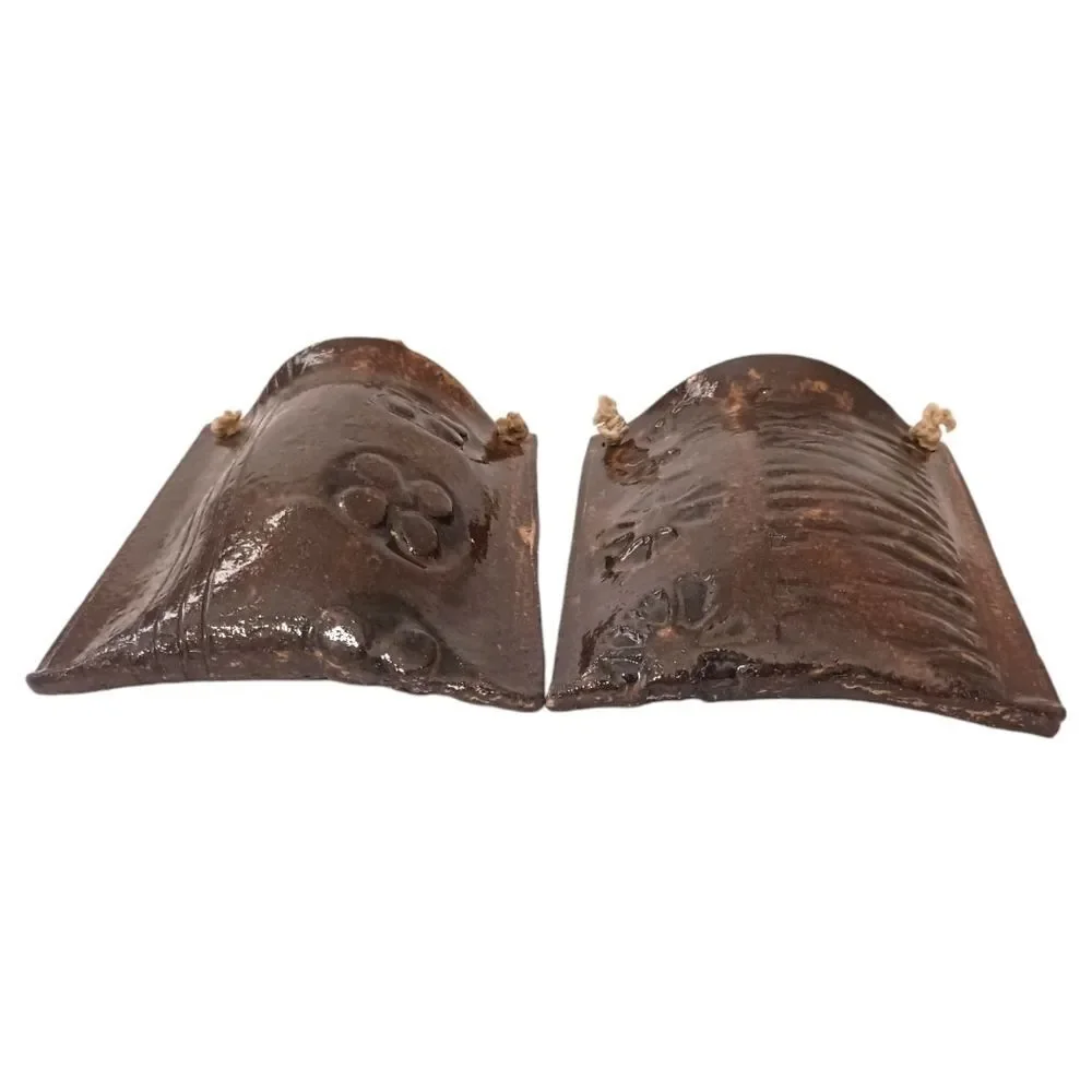 2 Studio‎ Art Pottery Wall Pockets Brown Floral Etched Farmhouse Rustic Cottage.